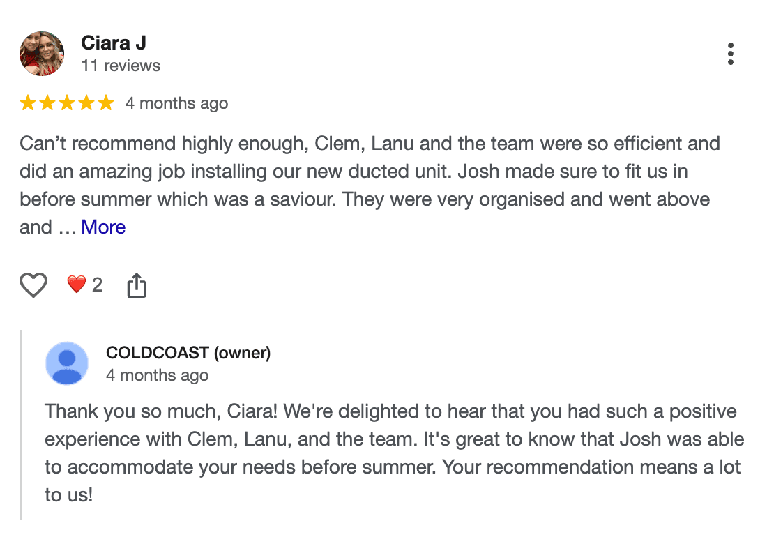 Google review from Ciara J