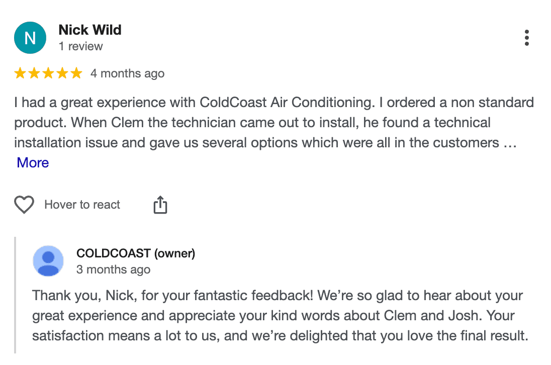 Google review from Nick Wild