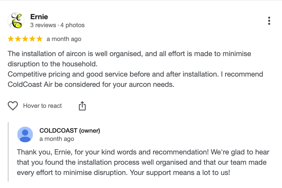 Google review from Ernie