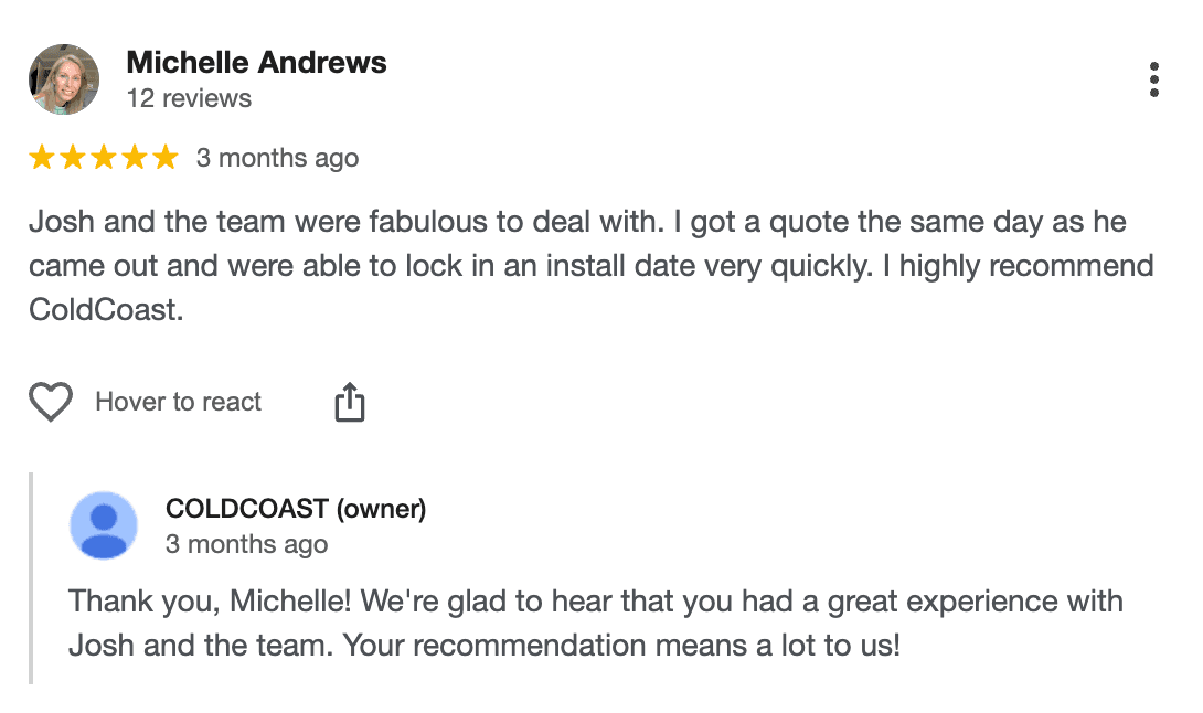 Google review from Michelle Andrews